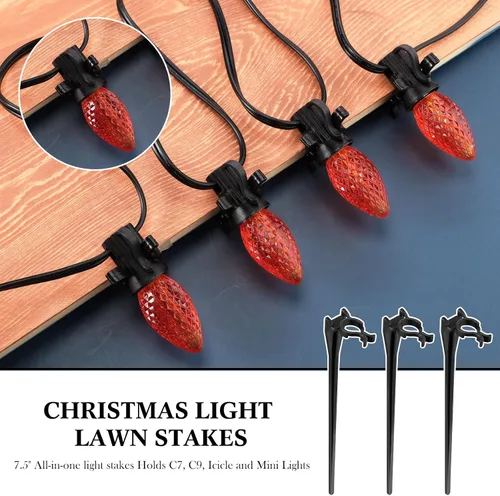 Miniatura 7 de Jetec 120 estacas de luz de Navidad universales para patio, césped, vacaciones, 7.5 pulgadas, estacas de tierra para cadena de luces C7 C9, soportes
