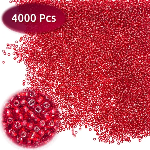 Miniatura 2 de 8/0 cuentas de semillas de vidrio para manualidades rojas a granel, cuentas de pony de 0.118 pulgadas para hacer joyas, 4000 cuentas coloridas