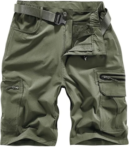Pantalones cortos tipo cargo de secado rápido para hombre, para verano, casual, senderismo, varios bolsillos (sin cinturón)