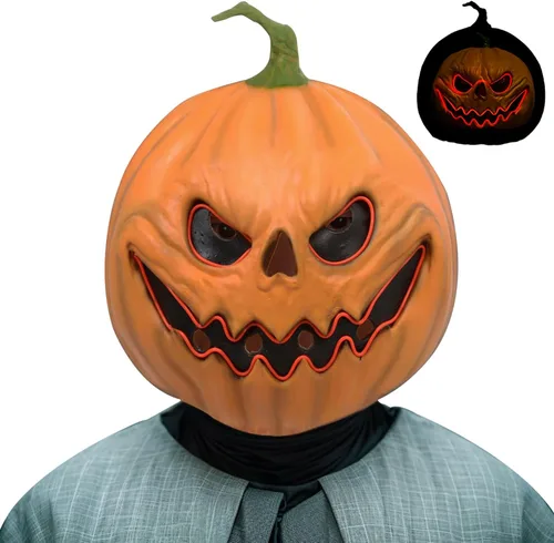 HugOutdoor Máscara de calabaza aterradora de Halloween, mascarada, cosplay, luz LED, calabaza de látex, máscara de cabeza completa para fiesta de
