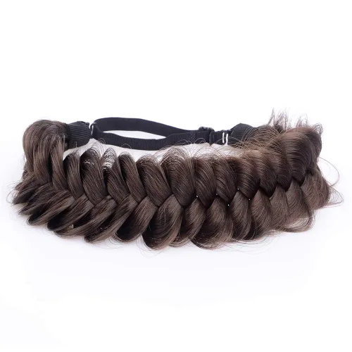 Miniatura 26 de Diadema ancha y despeinada de 2 mechones de cabello sintético trenzado, accesorio de belleza para mujeres y niñas, 62g/2.1 oz (caoba)