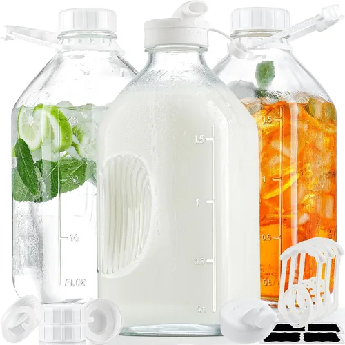 Miniatura 10 de Syntic Botella de leche de vidrio de 2 cuartos con tapa de rosca hermética reutilizable y resistente, botellas de vidrio de 64 oz para leche