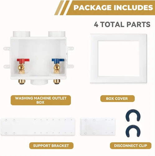 Miniatura 9 de Caja de salida a presión para lavadora, ajuste a presión de 1/2 pulgada x 3/4 pulgadas MHT con drenaje central, caja empotrada para grifo de Ajuste