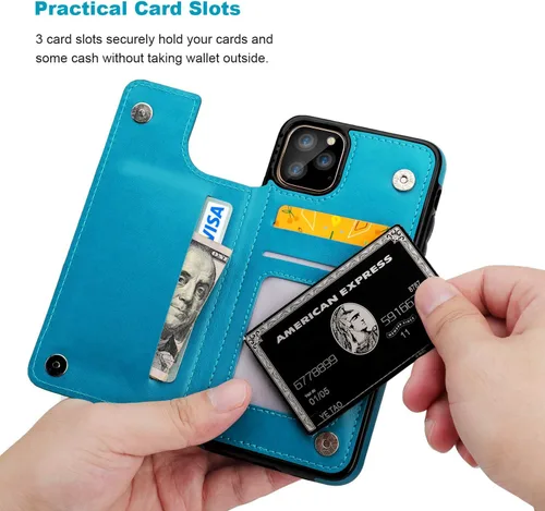 Miniatura 3 de Vaburs Funda para iPhone 11 Pro Max con tarjetero, diseño de mariposa en relieve de piel sintética de alta calidad, doble cierre magnético, a prueba
