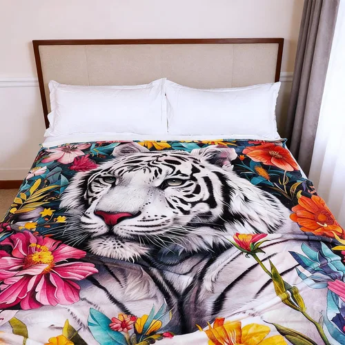 Miniatura 3 de Mantas de acuarela vintage con diseño floral de tigre para hombre, suaves y acogedoras, de franela con estampado de animales, para cama, sofá