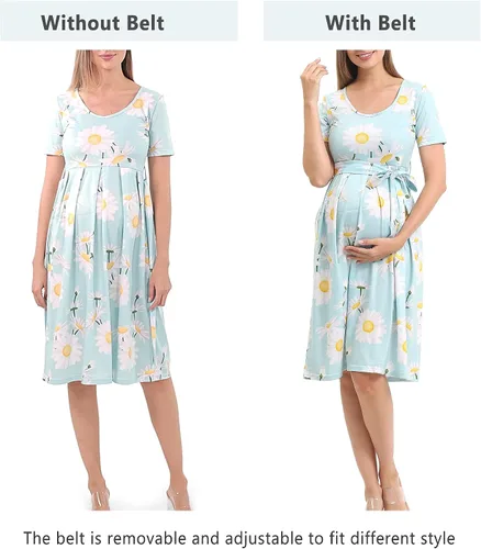 Miniatura 4 de SUNNYBUY Vestido de maternidad casual para mujer, vestido de maternidad con vuelo, ropa de embarazo, longitud hasta la rodilla con cinturón