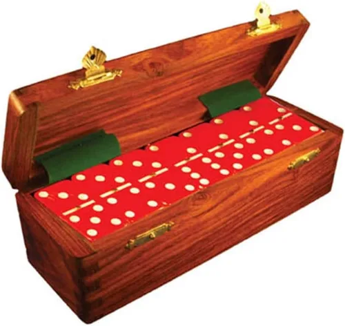 Marion Domino Double Six Red Jumbo Torneo Tamaño Profesional con Spinners en caja de madera Sheesham de cola de milano. Rojo