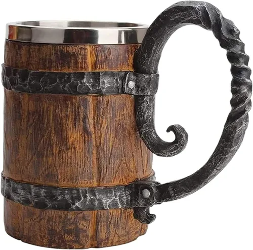 Taza de cerveza de madera, barril de cerveza, taza vikinga grande estilo de madera, jarra de cerveza con asa, regalos antiguos para hombres, bares,