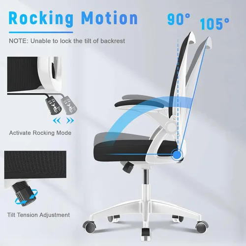 Miniatura 4 de naspaluro Silla de oficina ergonómica, silla de computadora con respaldo medio con altura ajustable, brazos abatibles y soporte lumbar, silla