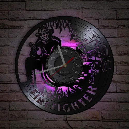 Reloj de pared LED de bombero, 7 colores cambiantes, reloj de pared LED del departamento de bomberos, batería silenciosa, moderno, decorativo, lucha
