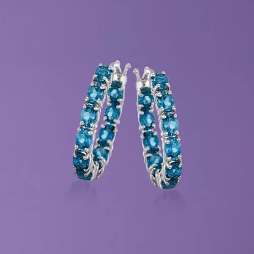 Miniatura 2 de Pendientes de aro Ross-Simons con topacio azul Londres de 4,30 qt. en plata de ley