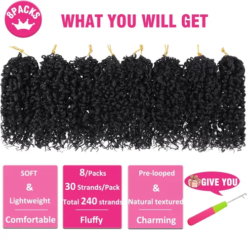 Miniatura 5 de Unionbeauty - Paquete de 8 trenzas de ganchillo Yanky Twist de 6 pulgadas, 8 paquetes, color negro natural, micro Passion Twist, extensiones