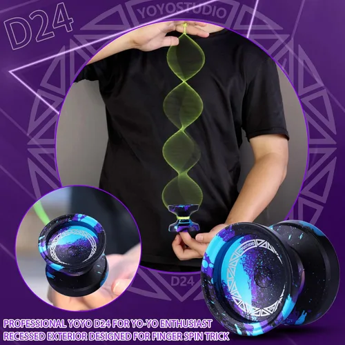 Miniatura 2 de YOYOSTUDIO D24 Yoyo profesional – Yoyo de metal sensible y no responde para trucos de giro de dedos, kit completo de accesorios con kit