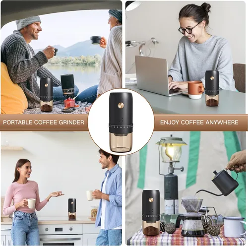 Miniatura 7 de Molinillo de café eléctrico portátil, mejorado externo ajustable 40 niveles de ajuste fino a grueso, rebabas cónicas de acero inoxidable recargables