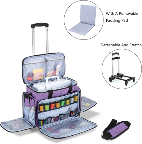 Miniatura 2 de LUXJA Estuche para máquina de coser con carrito desmontable, bolsa rodante para máquina de coser con almohadilla inferior extraíble
