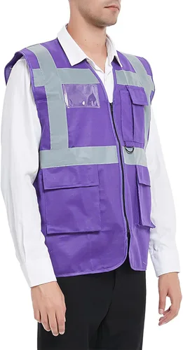 Miniatura 2 de TOPTIE Chaleco de seguridad de alta visibilidad de 5 bolsillos con tiras reflectantes, chaleco de uniforme de trabajo Anaranjado Neón