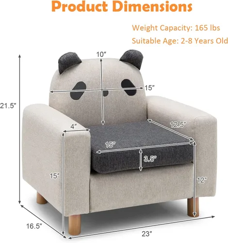 Miniatura 3 de Costzon Sofá para niños, sofá de dibujos animados para niños con marco de madera maciza, cojín grueso, sillón infantil para sala de juegos, jardín