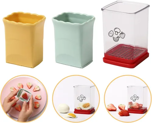 Paquete de 3 rebanadoras de tazas, cortador de frutas y verduras con placa de empuje, huevo de taza, cortador de plátano, cortador de fresas para