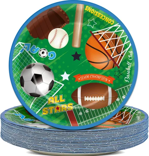 ZOIIWA 48 Piezas Platos de Fiesta de Cumpleaños Deportivos Suministros Fiesta de Todas Las Estrellas Vajilla de Mesa Béisbol Fútbol Baloncesto