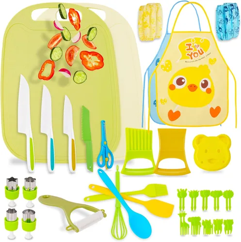 BEBOAN Juego de 43 cuchillos para niños para cocina real, utensilios Montessori, herramientas de cocina, regalo para niños y niñas de 3 a 4 años,