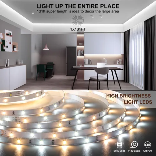 Miniatura 4 de Wefomey Tira de luces LED blancas, luz de cinta flexible regulable brillante de 24 V con control remoto y aplicación, fuente de alimentación