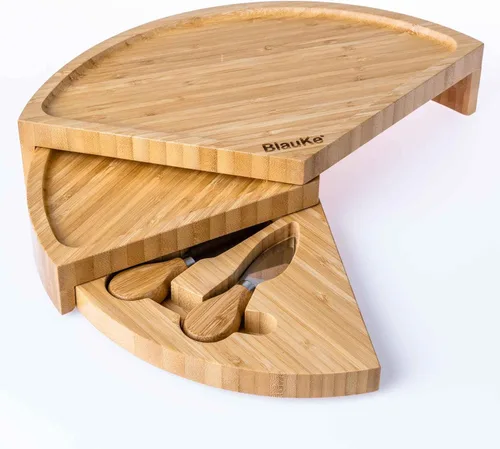 Miniatura 9 de Juego de tabla de queso de bambú y cuchillos, tabla redonda de charcutería de 14 pulgadas, bandeja para servir, plato, juego de tablas de queso