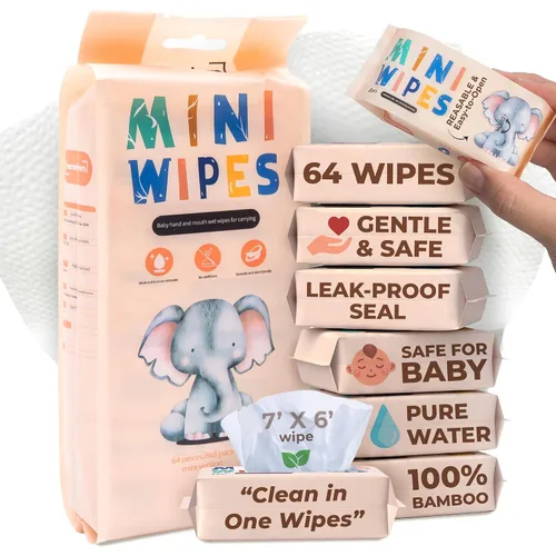 Miniatura 12 de Toallitas de viaje para bebé, 100% bambú a base de plantas, seguras para bebés y piel sensible, sin perfume, sin alcohol, hipoalergénicas, a prueba
