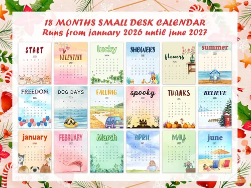 Miniatura 2 de Mini calendario de escritorio 2026-2027, calendario de escritorio de 18 meses divertido estilo CD de acuarela, desde enero de 2026 hasta junio de 18