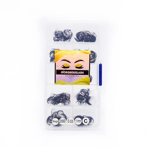 Miniatura 43 de Extensiones de pestañas 20D, 25D. 500 abanicos de pestañas prefabricados. Extensiones de pestañas. Hechas a mano (20D - rizo D - 0.03, 0.55 pulgadas)