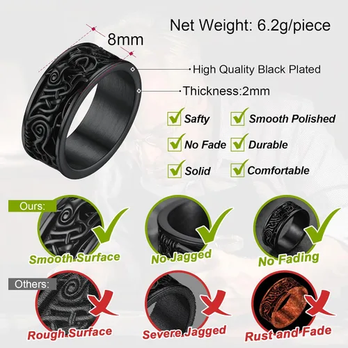 Miniatura 4 de FaithHeart Anillos de sello de cabeza de lobo para hombres y mujeres, anillo vikingo nórdico de acero inoxidable, tamaño 7891011121314 personalizado