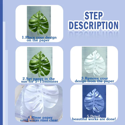 Miniatura 6 de 100 hojas de papel cianotipo de papel solar A4 A5 A6 papel de dibujo solar sensible naturaleza papel de impresión para niños y adultos, manualidades
