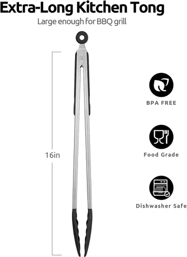 Miniatura 2 de Pinzas de cocina resistentes al calor de 600ºF: U-Taste Pinzas de cocina de silicona extra largas de 16 pulgadas con puntas de goma antiadherentes