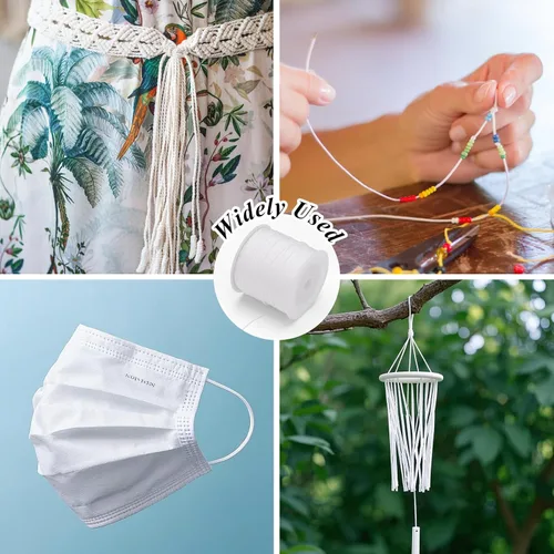 Miniatura 5 de Cordón de nailon blanco de 110 yardas de 0.031 in, cuerda de campanilla de viento para hacer pulseras, collares, joyas, cuerda de nailon satinado