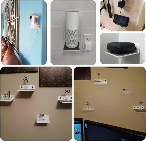 Miniatura 6 de Soporte de altavoz de pared pequeño, soporte para cámara web, teléfonos celulares, enrutador de malla, estante de exhibición acrílico (negro)