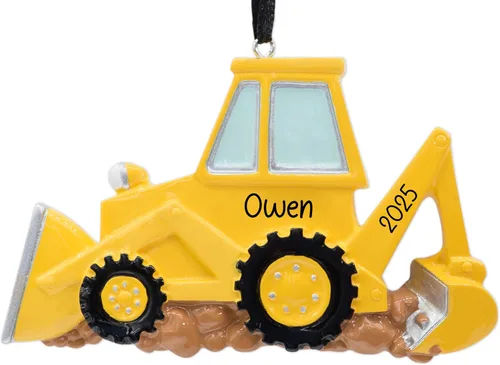 Adorno de Navidad personalizado para retroexcavadora 2026, personalización gratuita | Excavadora amarilla, excavadora poderosa, adorno de excavadora