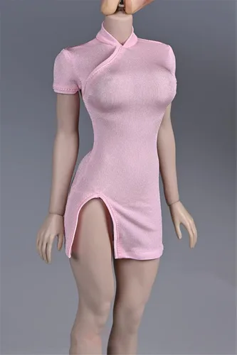 Miniatura 2 de Ropa femenina a escala 1/6, falda Cheongsam elástica para disfraz de 12 pulgadas PH TBL JO figura de acción (rosa)