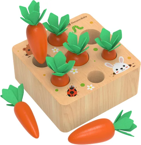 KMTJT Juguetes Montessori para bebés de 6 a 12 meses, juego de cosecha de zanahoria, juguete de madera para bebés niños y niñas de 1, 2 y 3 años,
