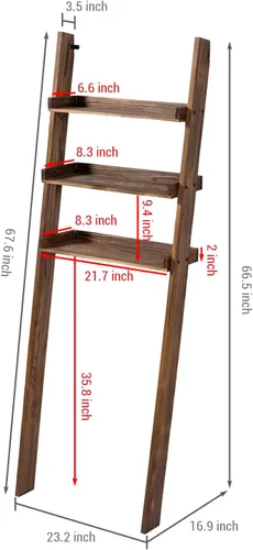 Miniatura 3 de MyGift Estante decorativo de madera maciza quemada rústica de 5.5 pies de alto sobre el inodoro, organizador de baño de 3 niveles, estantes
