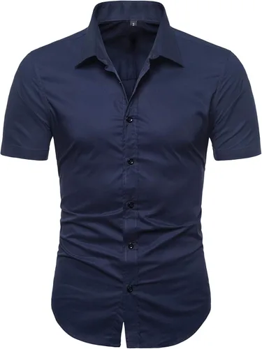 Miniatura 2 de LOCALMODE Camisa de vestir de algodón de ajuste regular para hombre, de manga corta, con botones