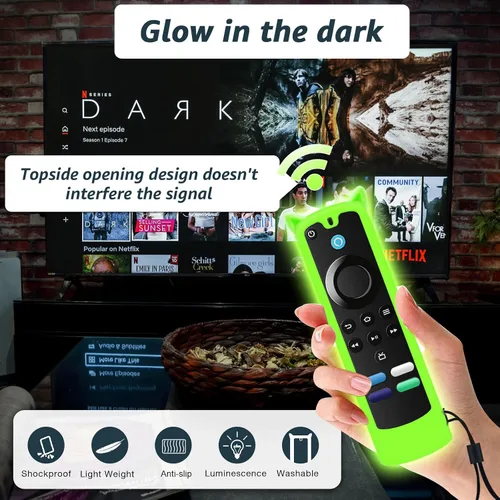 Miniatura 4 de Paquete de 2 fundas protectoras para control remoto, funda de silicona para control remoto que brilla en la oscuridad con cordón