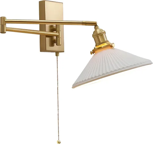 Miniatura 13 de MWL14A-2 - Juego de 2 apliques de pared dorados cepillados, lámparas de pared industriales retro con cadena de tracción, apliques de tocador