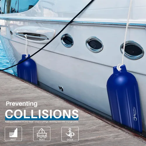 Miniatura 4 de Defensas para Barco Paquete de 4 de 8.5 x 27 Pulgadas Acanaladas con Ojos Gemelos Defensas Parachoques para Barco para Atraque, Viene con Cuerdas