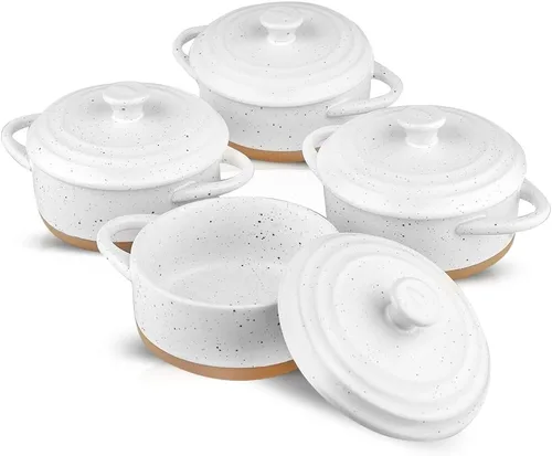 HVH Moldes de 12 onzas con tapas, mini cacerola con tapa, apto para horno, juego de cacerola pequeña, cuencos aptos para horno, mini platos para