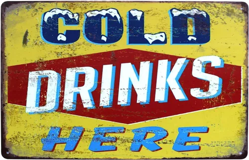 SUMIK Cold Drinks Here, cartel de metal de lata, póster de arte vintage, decoración de pared para cocina y hogar