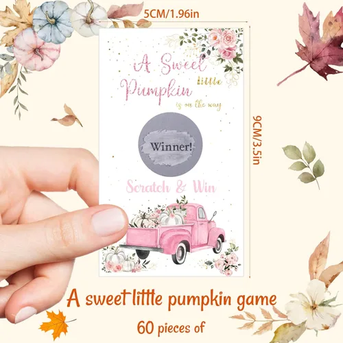 Miniatura 2 de Paquete de 60 tarjetas de rascar de calabaza de otoño para baby shower, una pequeña calabaza dulce está en camino, juego de baby shower, fiesta