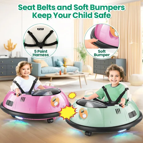 Miniatura 4 de Hikole Coche de Choque para Bebé con Control Remoto, Coche de Choque Montable de 12V Alimentado por Batería para Niños Pequeños con 3 Velocidades