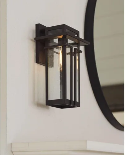 Miniatura 4 de Progress Lighting Boxwood Collection - Farol de pared pequeña de cristal transparente con semillas Craftsman, para exteriores, bronce antiguo, 11.75