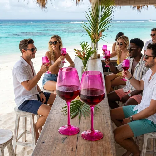 Miniatura 7 de Copas de vino de color rosa intenso irrompibles, flotantes para piscina, juego de 2 unidades, vasos Tritan, color magenta irrompible y rosa rubor