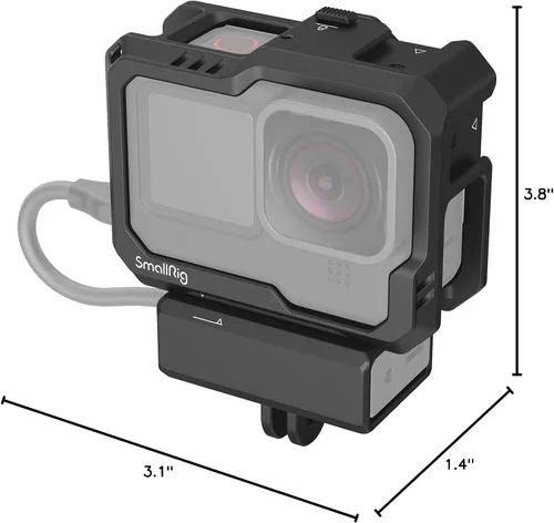 Miniatura 10 de SmallRig Hero 13 / Hero12 / Hero11 / Hero 10 / Hero 9 jaula negra para GoPro, con 2 soportes de zapata fría para GoPro Light Mod y micrófono común