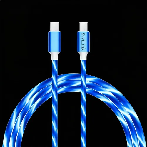 Miniatura 20 de Cable USB PD cargador rápido iluminado (USB 3 en 1 azul), cable de datos de teléfono, cable de carga de luz fluida, 39 pulgadas, material TPE